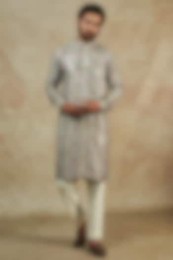 Sage Green Georgette Digital Printed & Sequin Embroidered Kurta by Rabani & Rakha Men at Pernia's Pop Up Shop