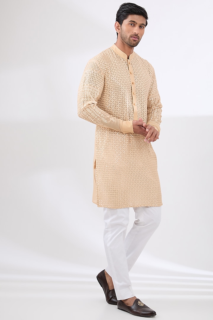 Nude Georgette Embroidered Kurta Set by Rabani & Rakha Men at Pernia's Pop Up Shop
