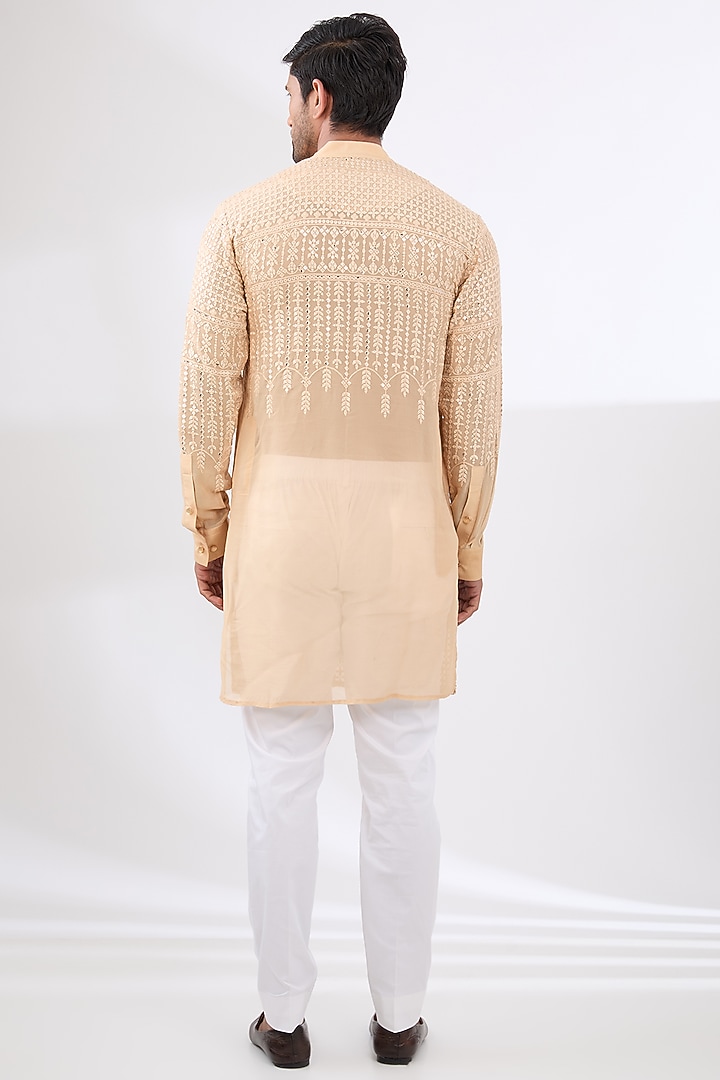 Nude Georgette Embroidered Kurta Set by Rabani & Rakha Men at Pernia's Pop Up Shop