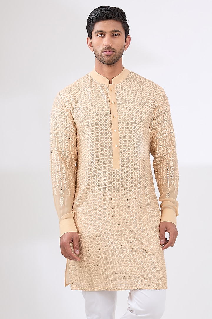 Nude Georgette Embroidered Kurta Set by Rabani & Rakha Men at Pernia's Pop Up Shop