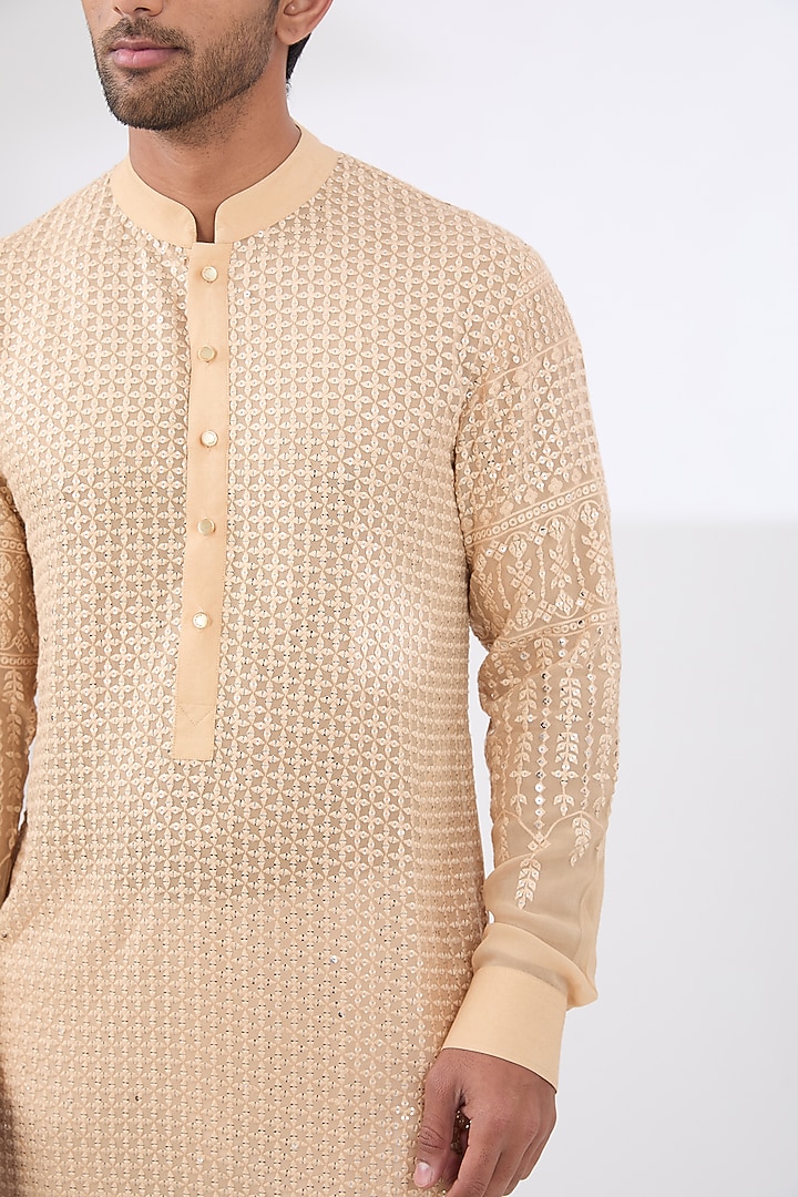 Nude Georgette Embroidered Kurta Set by Rabani & Rakha Men at Pernia's Pop Up Shop