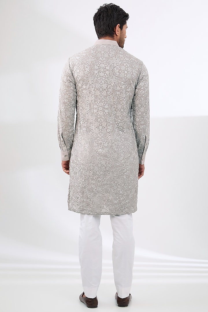 Grey Georgette Thread Work Kurta Set by Rabani & Rakha Men at Pernia's Pop Up Shop