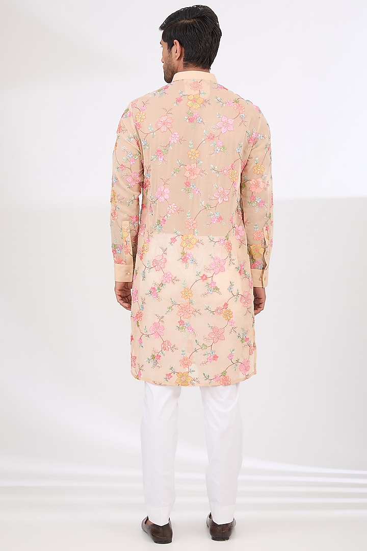 Beige Georgette Thread Work Kurta Set by Rabani & Rakha Men at Pernia's Pop Up Shop
