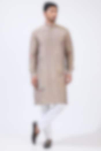 Grey Tissue Zari Work Kurta Set by Rabani & Rakha Men