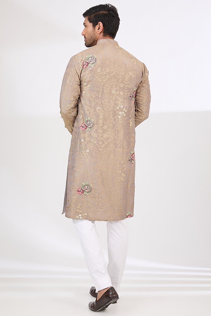 Grey Tissue Zari Work Kurta Set by Rabani & Rakha Men at Pernia's Pop Up Shop