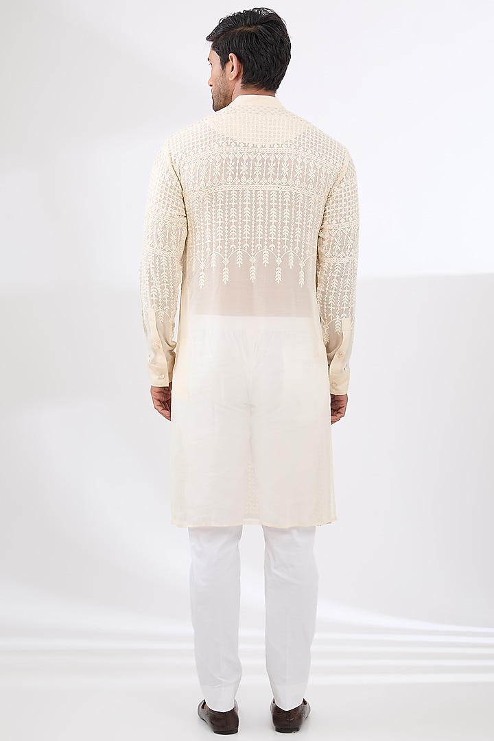 Ivory Georgette Embroidered Kurta Set by Rabani & Rakha Men at Pernia's Pop Up Shop