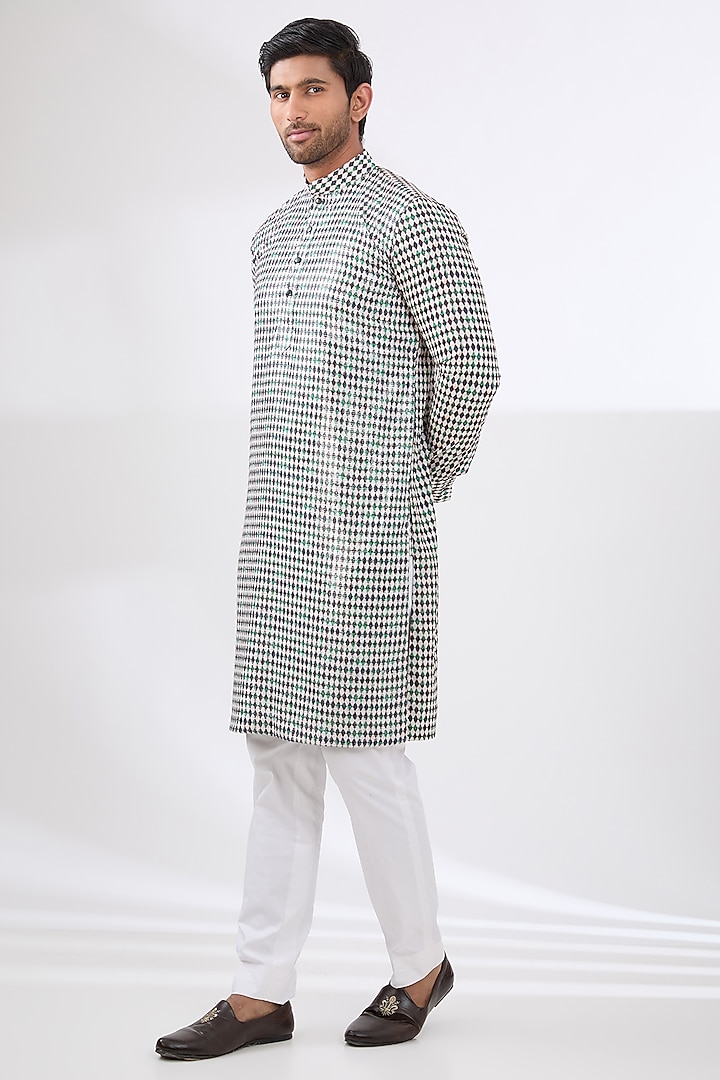Ivory Sheeted Georgette Printed Kurta Set by Rabani & Rakha Men at Pernia's Pop Up Shop