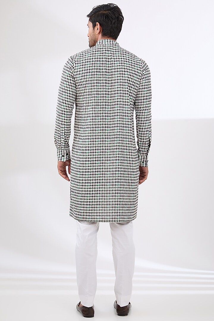 Ivory Sheeted Georgette Printed Kurta Set by Rabani & Rakha Men at Pernia's Pop Up Shop