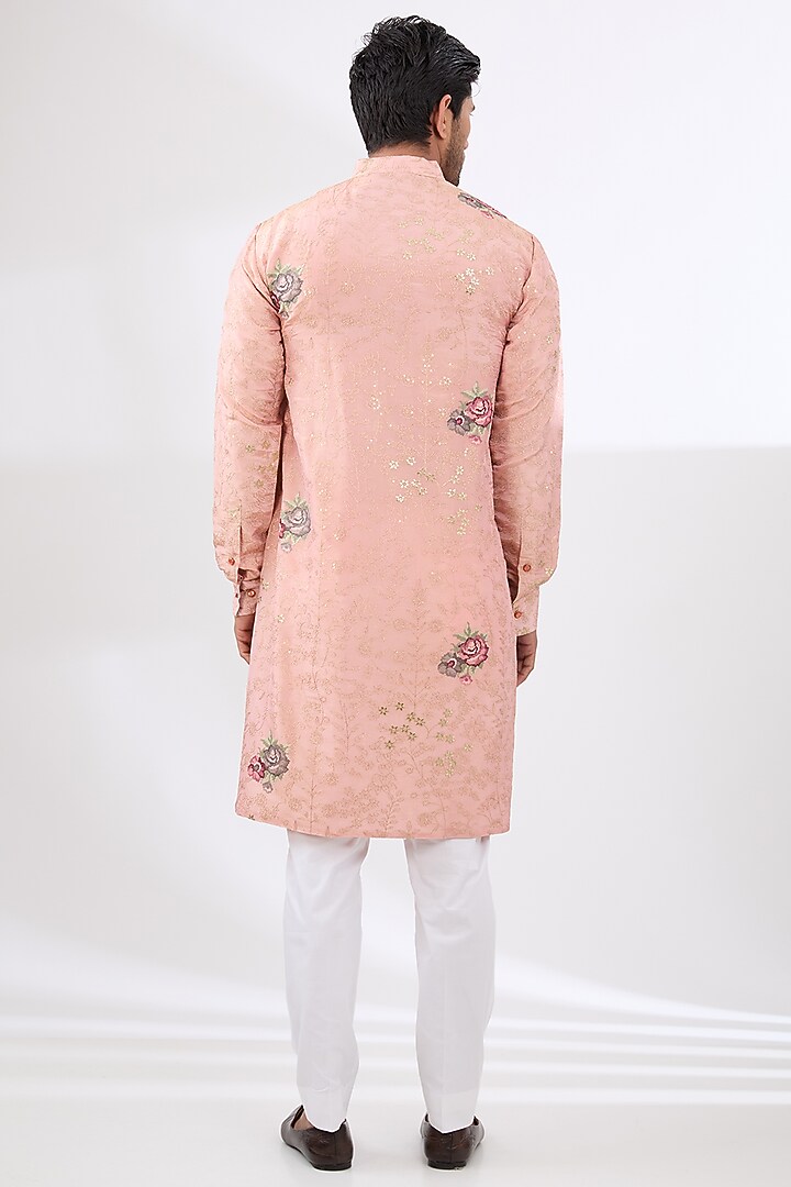 Pink Tissue Zari Work Kurta Set by Rabani & Rakha Men at Pernia's Pop Up Shop
