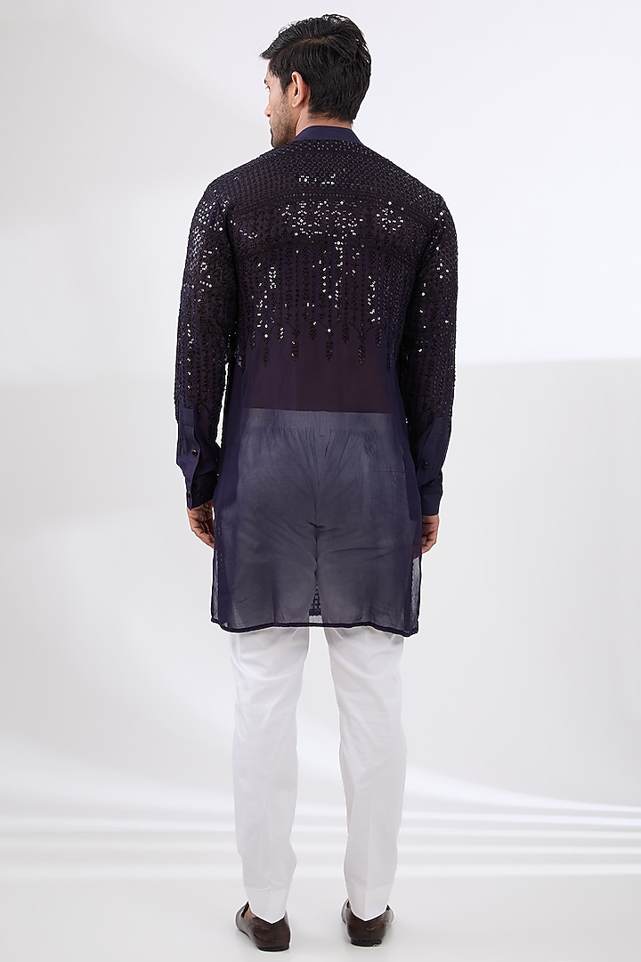 Blue Georgette Embroidered Kurta Set by Rabani & Rakha Men at Pernia's Pop Up Shop