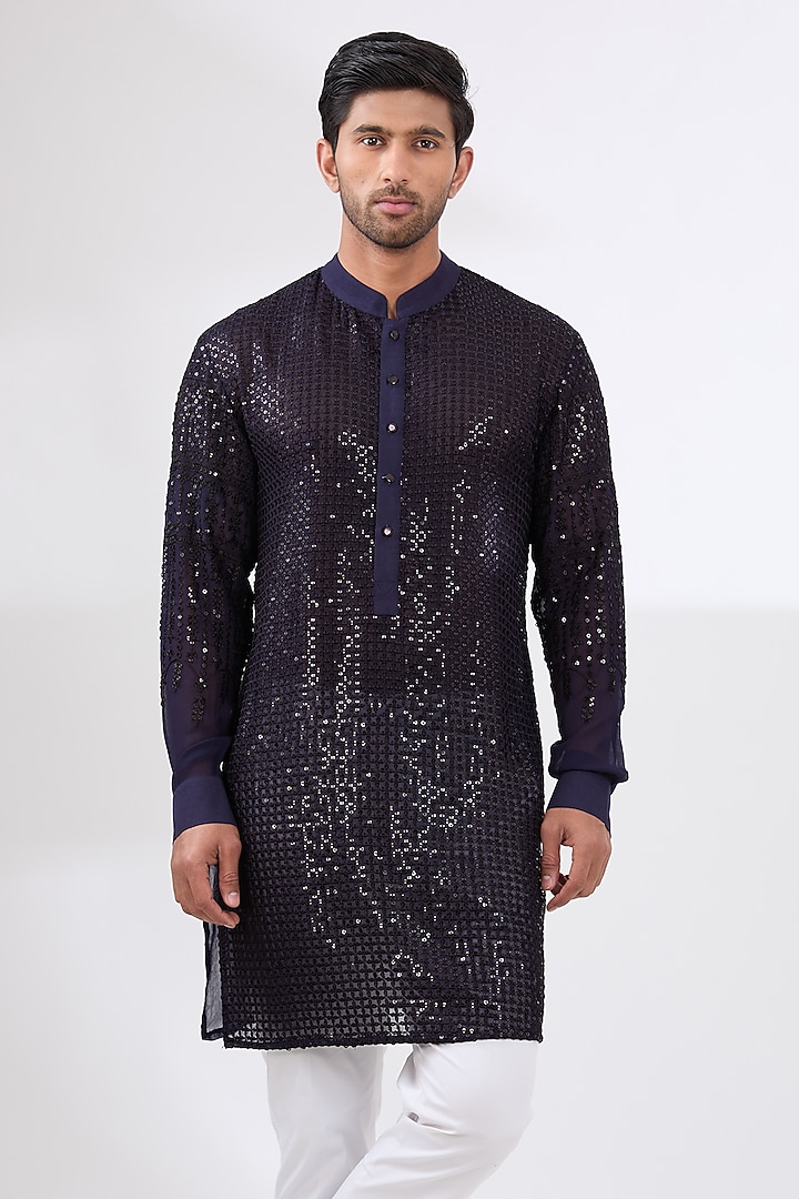 Blue Georgette Embroidered Kurta Set by Rabani & Rakha Men at Pernia's Pop Up Shop