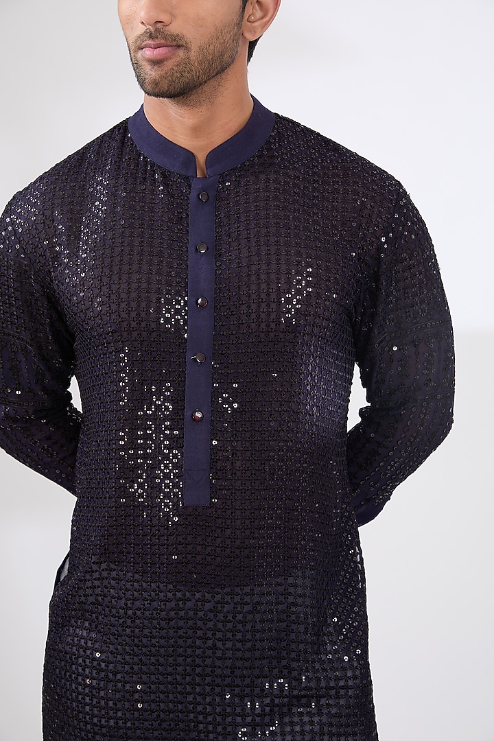 Blue Georgette Embroidered Kurta Set by Rabani & Rakha Men at Pernia's Pop Up Shop