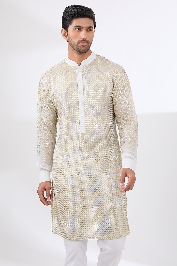 Pale Blue Georgette Embroidered Kurta Set by Rabani & Rakha Men at Pernia's Pop Up Shop