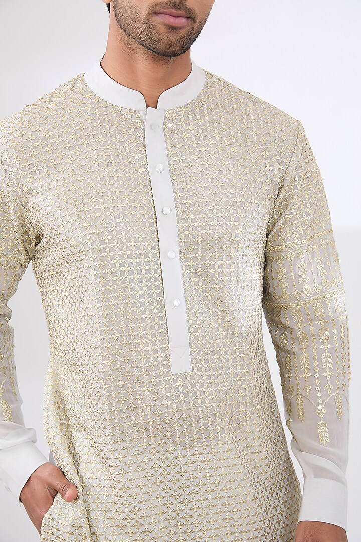 Pale Blue Georgette Embroidered Kurta Set by Rabani & Rakha Men at Pernia's Pop Up Shop