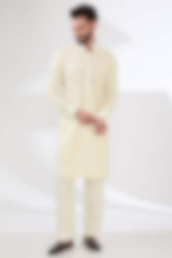 Ivory Georgette Thread Work Kurta Set by Rabani & Rakha Men