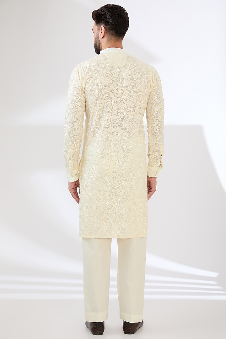 Ivory Georgette Thread Work Kurta Set by Rabani & Rakha Men at Pernia's Pop Up Shop