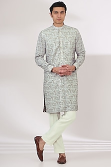 Grey Sheeting & Georgette Sequins Embroidered Kurta Set by Rabani & Rakha Men-POPULAR PRODUCTS AT STORE