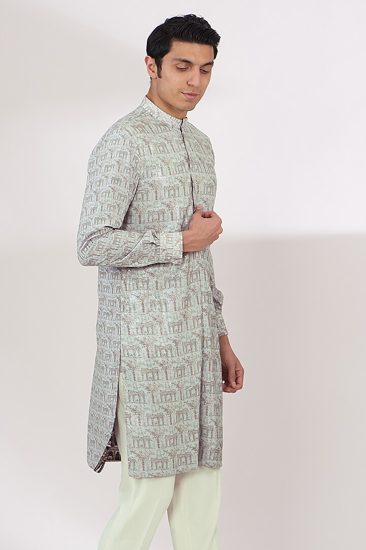 Grey Sheeting & Georgette Sequins Embroidered Kurta Set by Rabani & Rakha Men at Pernia's Pop Up Shop