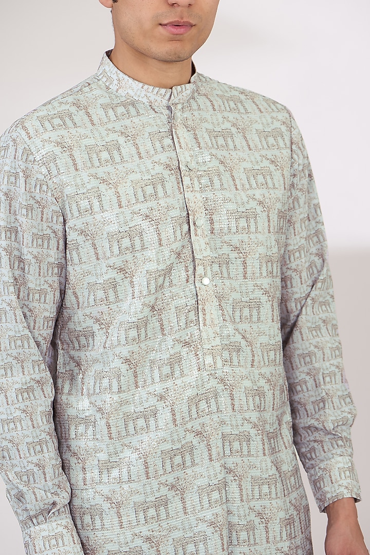 Grey Sheeting & Georgette Sequins Embroidered Kurta Set by Rabani & Rakha Men at Pernia's Pop Up Shop