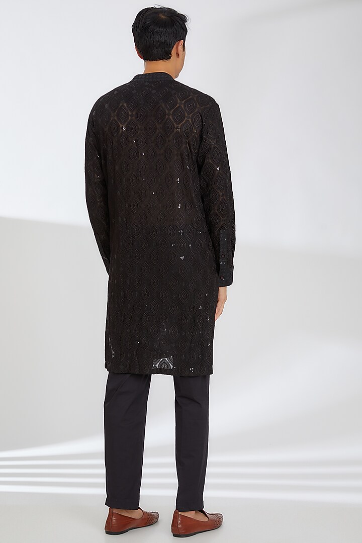 Black Georgette Thread Work Kurta Set by Rabani & Rakha Men at Pernia's Pop Up Shop