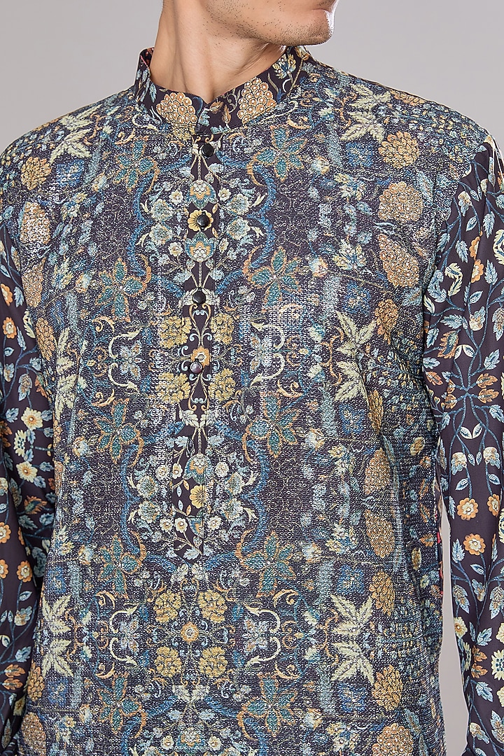Multi-Colored Crepe Printed Kurta Set by Rabani & Rakha Men at Pernia's Pop Up Shop