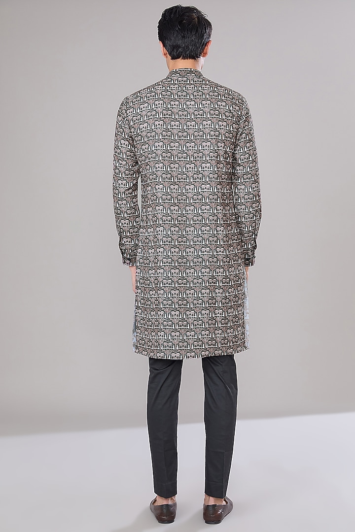 Black Crepe Printed Kurta Set by Rabani & Rakha Men at Pernia's Pop Up Shop