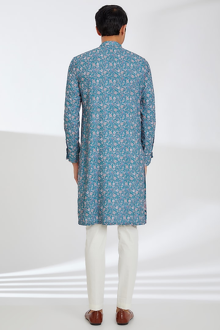 Green Crepe Printed Kurta Set by Rabani & Rakha Men at Pernia's Pop Up Shop
