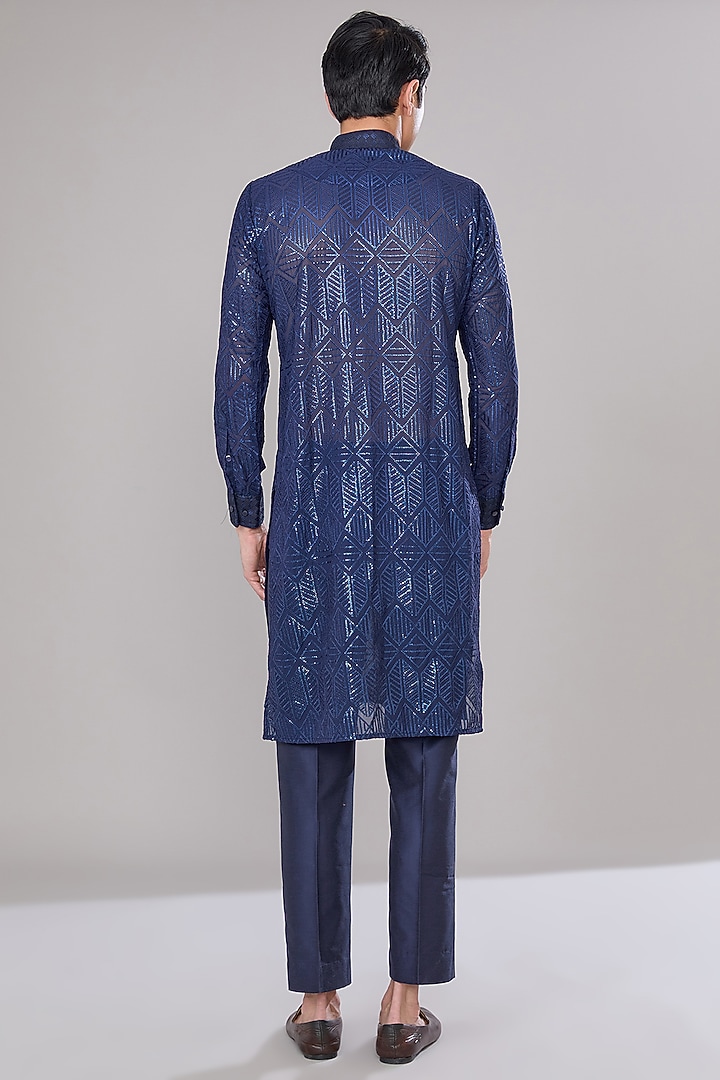 Blue Georgette Sequins Embroidered Kurta Set by Rabani & Rakha Men at Pernia's Pop Up Shop