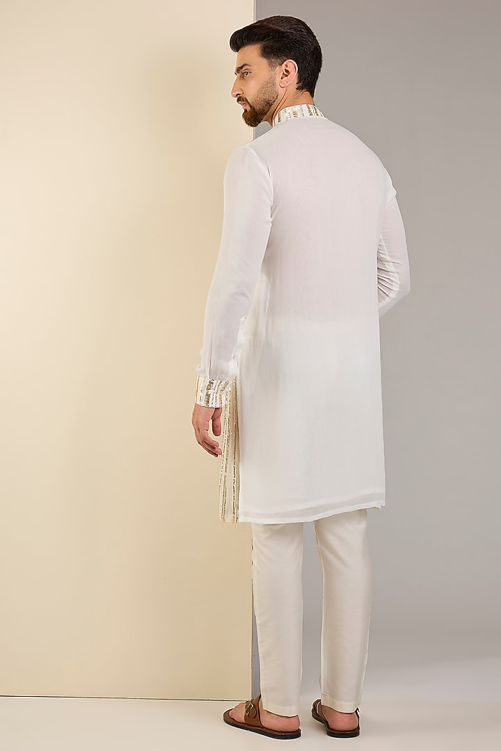 Ivory Georgette Sequins Embroidered Kurta by Rabani & Rakha Men at Pernia's Pop Up Shop