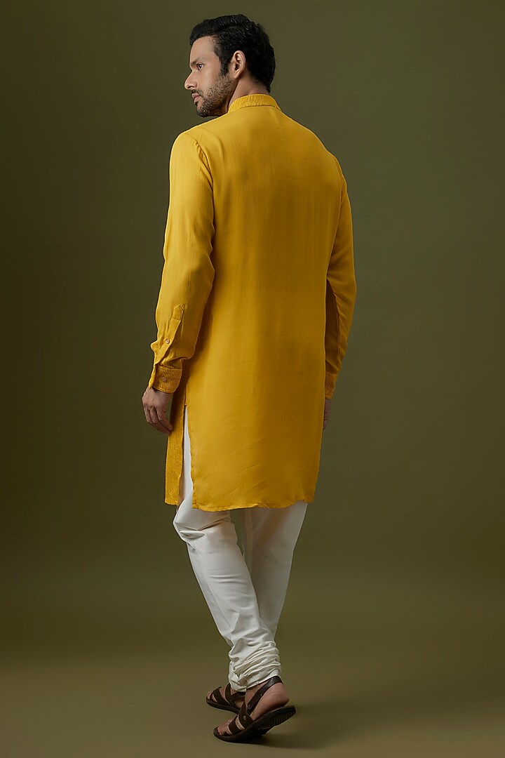 Yellow Georgette Sequin Embroidered Kurta by Rabani & Rakha Men at Pernia's Pop Up Shop
