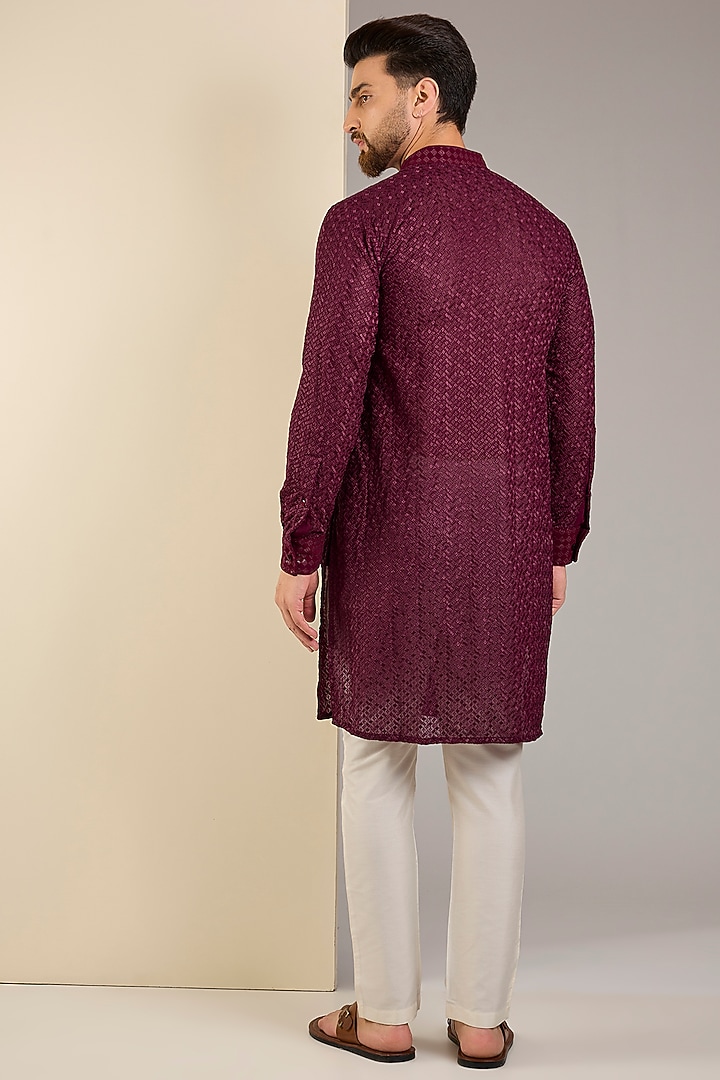 Ivory Georgette Sequins Embroidered Kurta by Rabani & Rakha Men at Pernia's Pop Up Shop