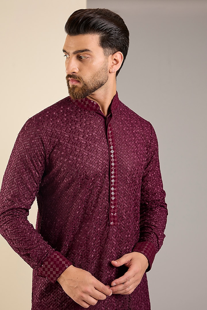 Ivory Georgette Sequins Embroidered Kurta by Rabani & Rakha Men at Pernia's Pop Up Shop