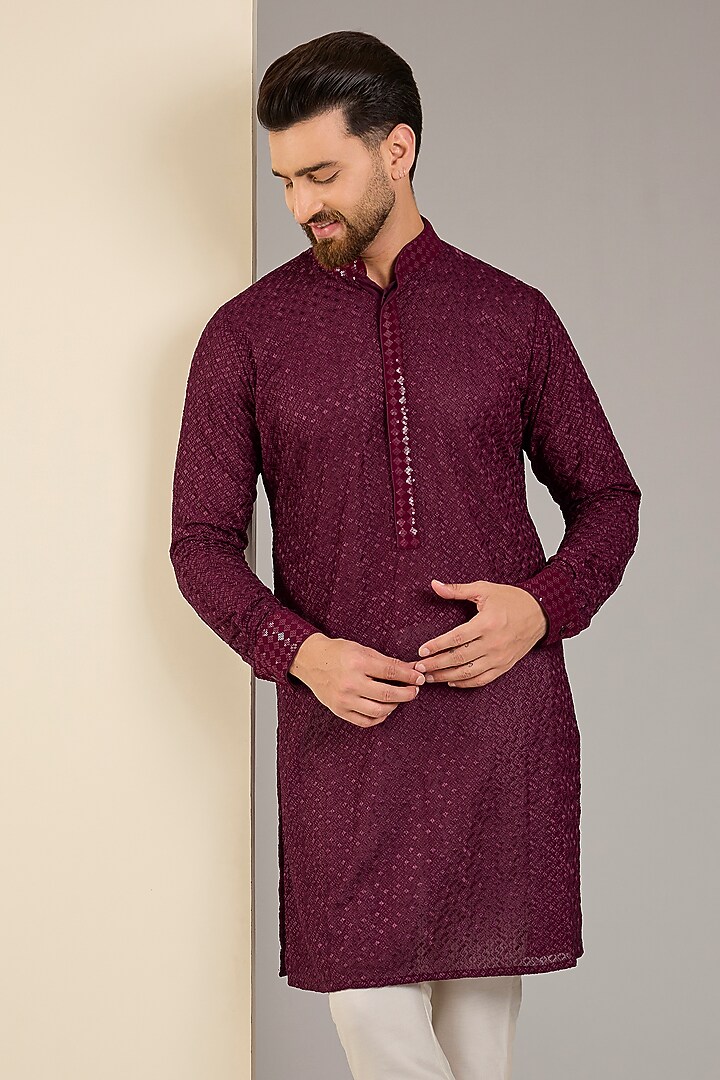 Ivory Georgette Sequins Embroidered Kurta by Rabani & Rakha Men at Pernia's Pop Up Shop