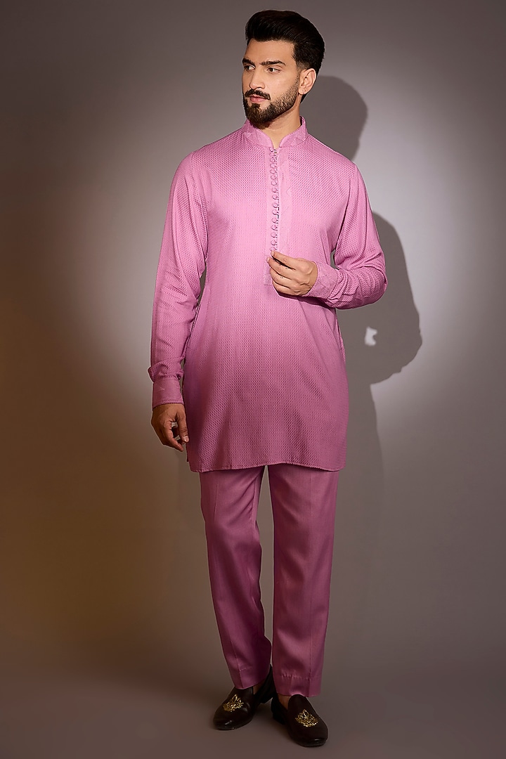 Pink Dola Silk Indowestern Set by Rabani & Rakha Men at Pernia's Pop Up Shop