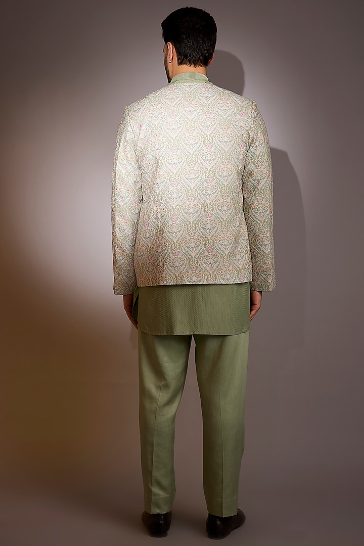Sage Green Dola Silk Indowestern Set by Rabani & Rakha Men at Pernia's Pop Up Shop