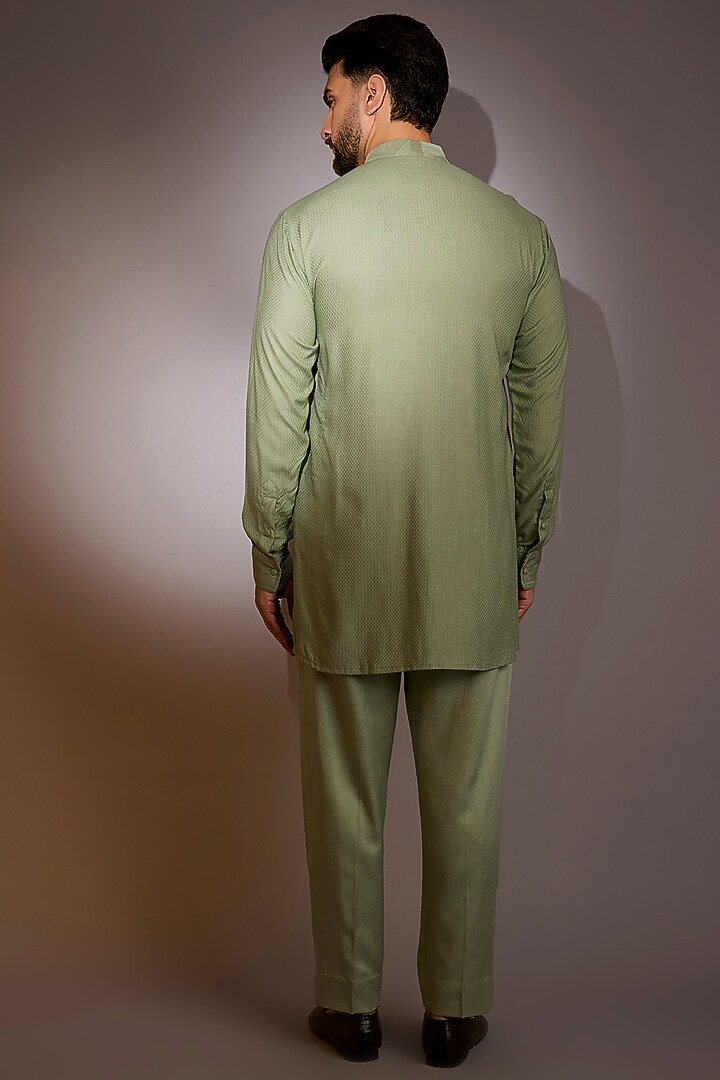 Sage Green Dola Silk Indowestern Set by Rabani & Rakha Men at Pernia's Pop Up Shop