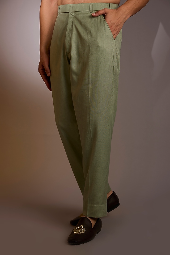 Sage Green Dola Silk Indowestern Set by Rabani & Rakha Men at Pernia's Pop Up Shop
