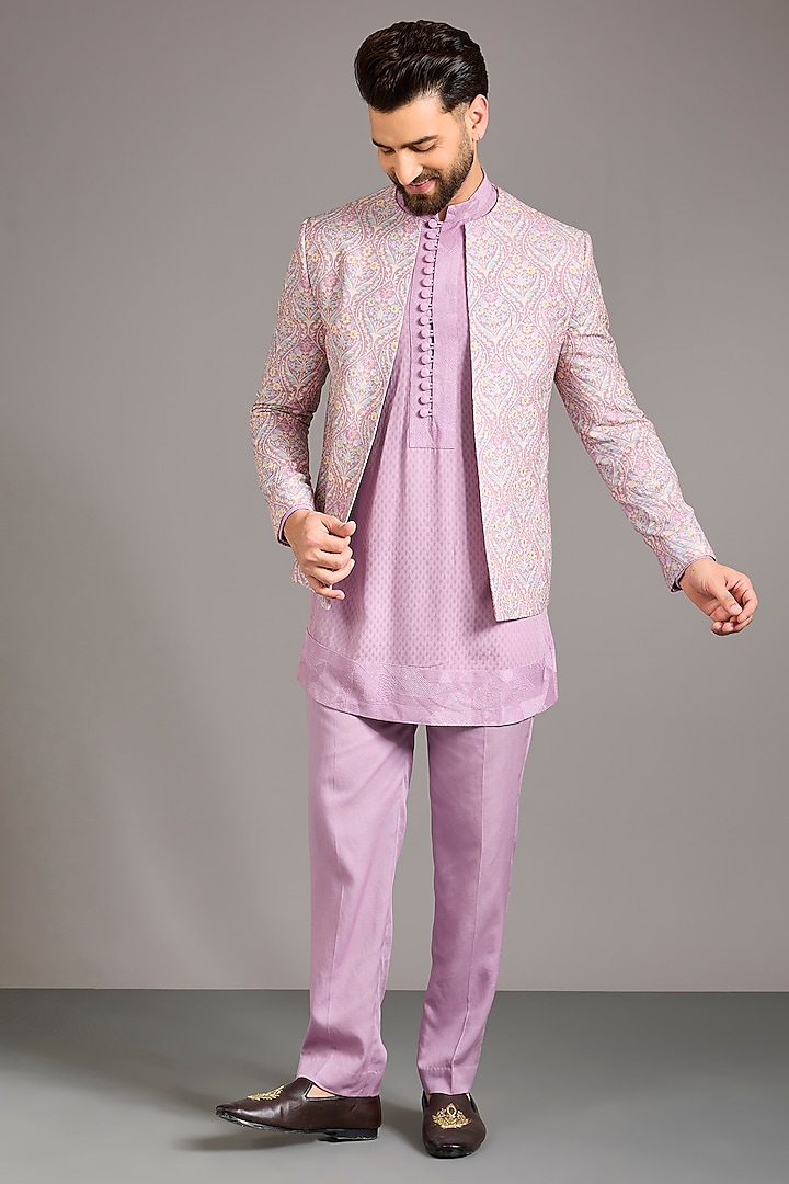 Pink Dola Silk Indowestern Set by Rabani & Rakha Men