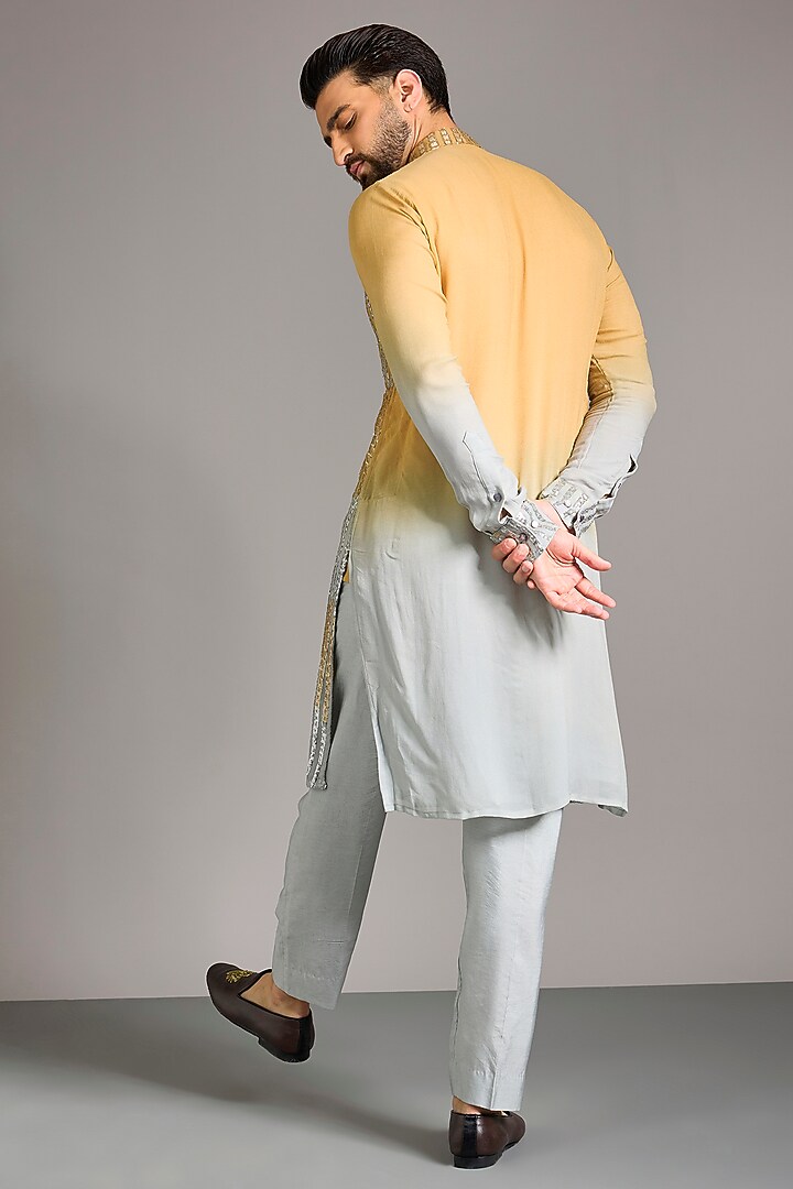 Golden & Grey Shaded Georgette Sequin Embroidered Kurta Set by Rabani & Rakha Men at Pernia's Pop Up Shop