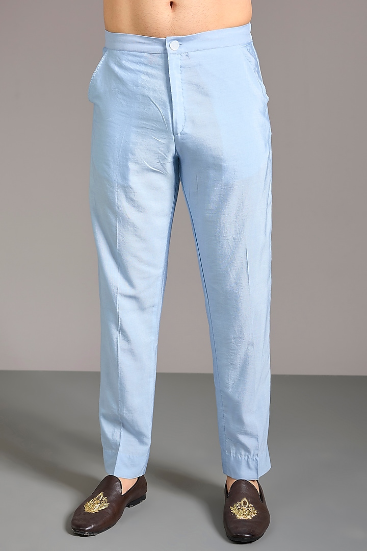 Pale Blue Georgette Sequin & Pearl Embroidered Kurta Set by Rabani & Rakha Men at Pernia's Pop Up Shop
