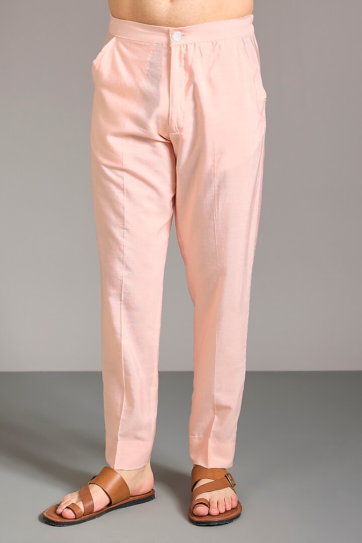 Pale Peach Georgette Sequins Embroidered Kurta Set by Rabani & Rakha Men at Pernia's Pop Up Shop