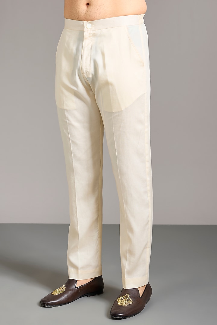Ivory Georgette Sequin Jaal Embroidered Kurta Set by Rabani & Rakha Men at Pernia's Pop Up Shop