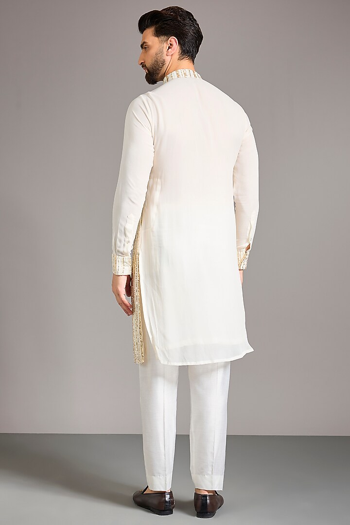 Ivory Georgette Sequin Embroidered Kurta Set by Rabani & Rakha Men at Pernia's Pop Up Shop