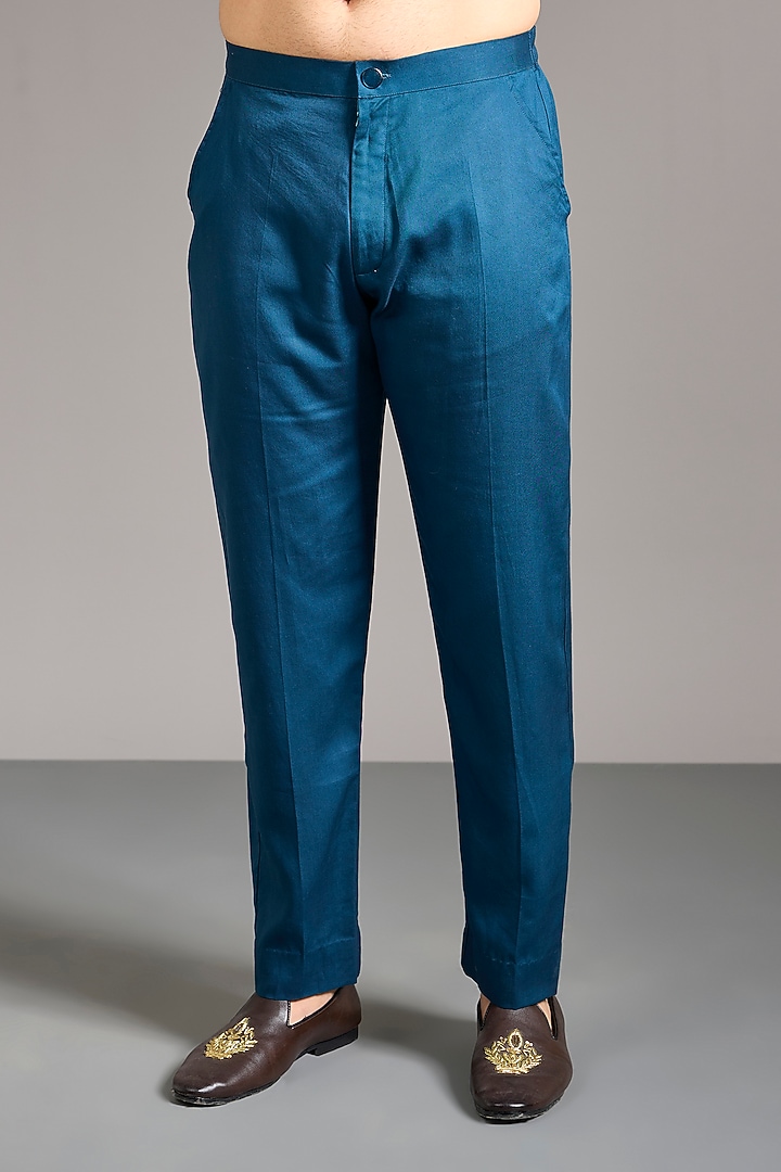 Peacock Blue Georgette Thread & Sequin Embroidered Kurta Set by Rabani & Rakha Men at Pernia's Pop Up Shop