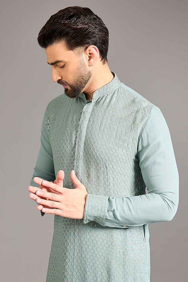 Asparagus Georgette Sequins Work Kurta Set by Rabani & Rakha Men at Pernia's Pop Up Shop