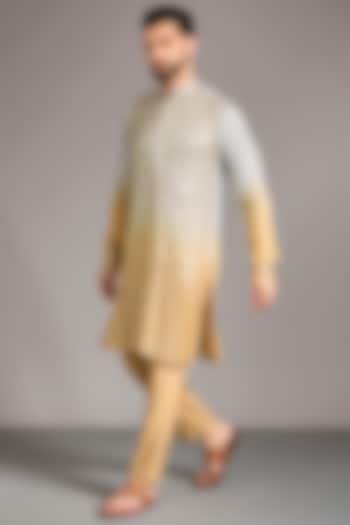 Golden & Grey Shaded Georgette Sequin Work Kurta Set by Rabani & Rakha Men