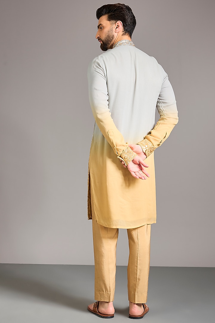 Golden & Grey Shaded Georgette Sequin Work Kurta Set by Rabani & Rakha Men at Pernia's Pop Up Shop
