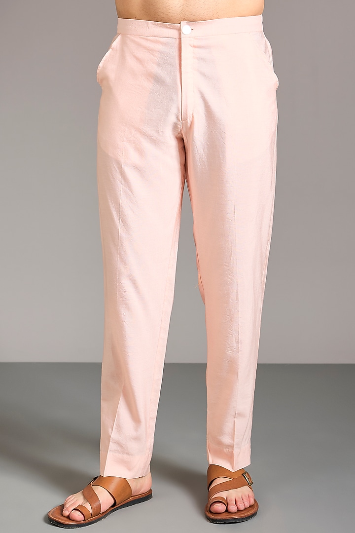 Blush Peach Georgette Sequin Embroidered Kurta Set by Rabani & Rakha Men at Pernia's Pop Up Shop