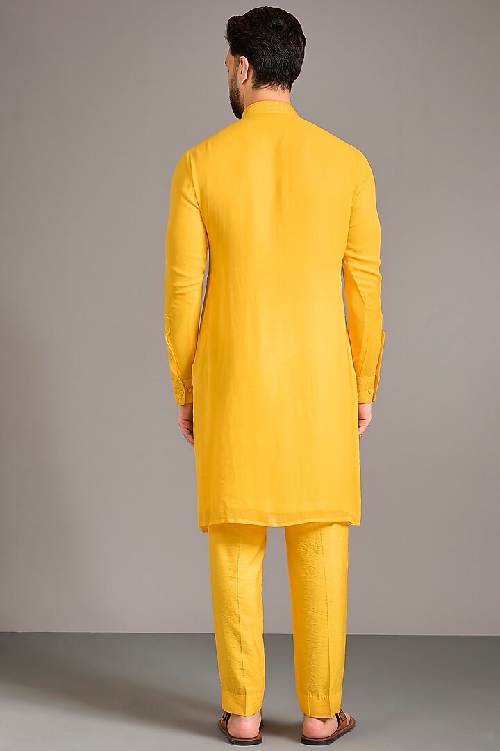 Yellow Georgette Sequins Embroidered Kurta Set by Rabani & Rakha Men at Pernia's Pop Up Shop