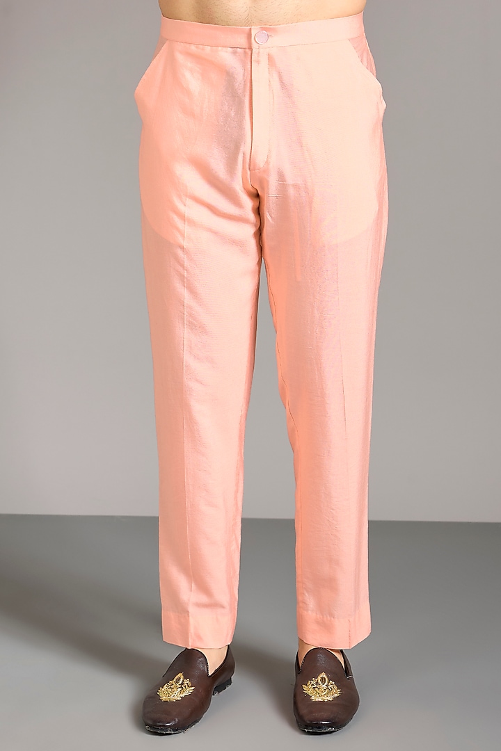 Peach Georgette Sequins Embroidered Kurta Set by Rabani & Rakha Men at Pernia's Pop Up Shop